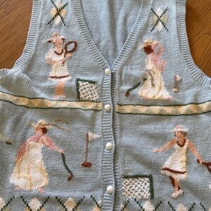 90’s VTG capacity cotton/wool knit blend vest golf/tennis character medium